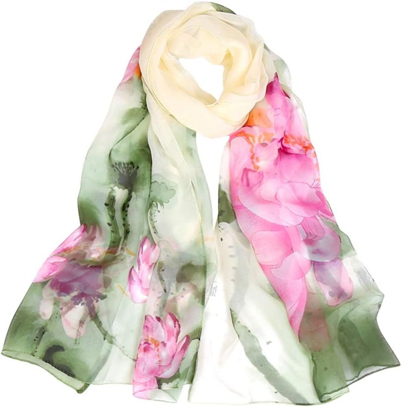 E-Clover Women Soft Floral Print Shawl Chiffon Sheer Scarf - Image 1